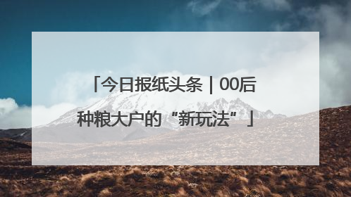 今日报纸头条｜00后种粮大户的“新玩法”